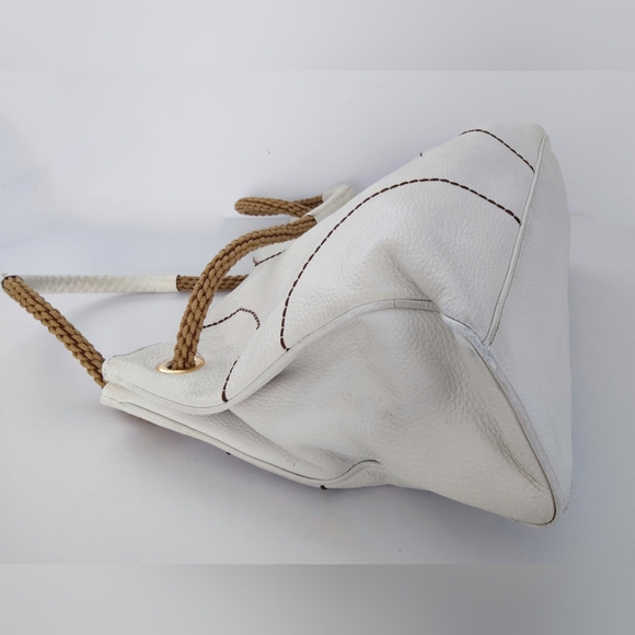 Plinio Visona White Italian Tote Bag with Tan Handles. Pre-owned. - Picture 7 of 12